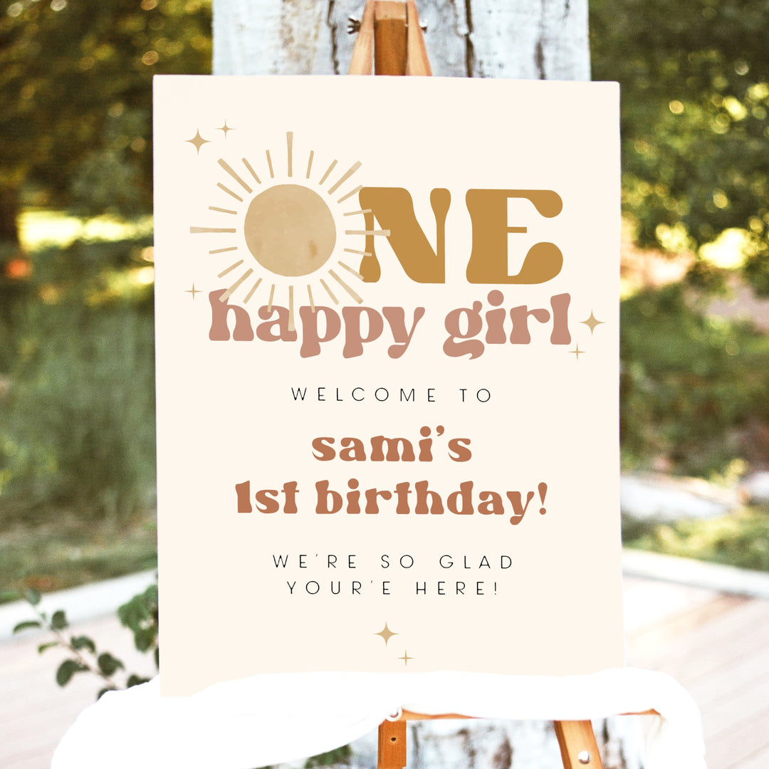 BODHI One Happy Girl Retro Boho Sun First Birthday Welcome Sign