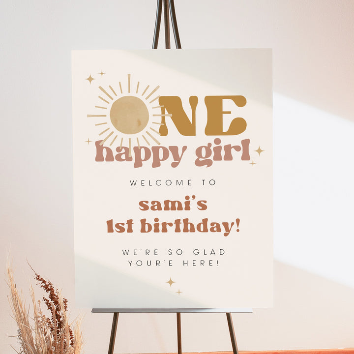 BODHI One Happy Girl Retro Boho Sun First Birthday Welcome Sign