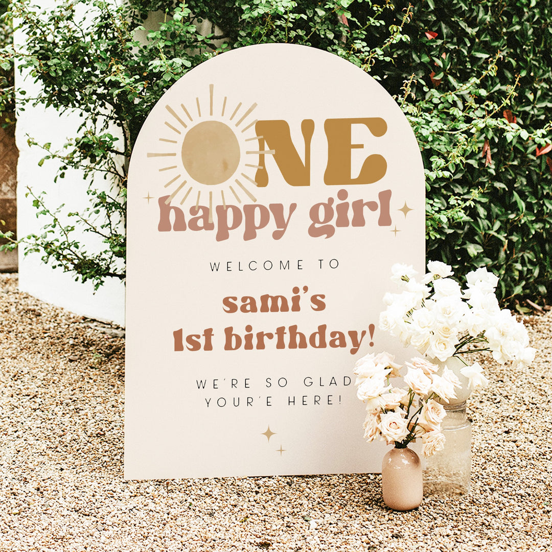 BODHI One Happy Girl Retro Boho Sun First Birthday Welcome Sign