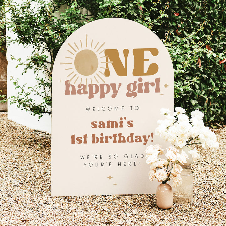 BODHI One Happy Girl Retro Boho Sun First Birthday Welcome Sign