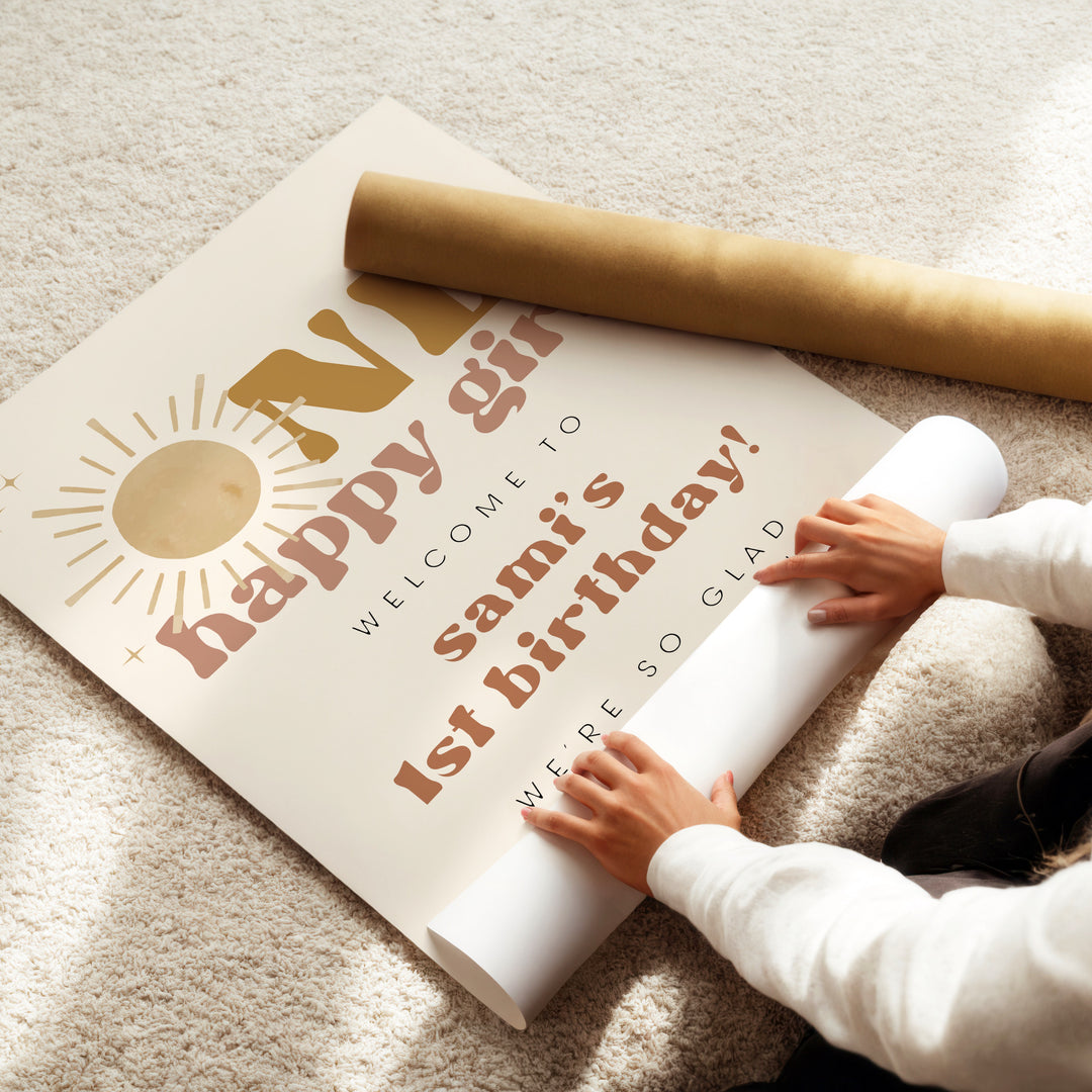BODHI One Happy Girl Retro Boho Sun First Birthday Welcome Sign