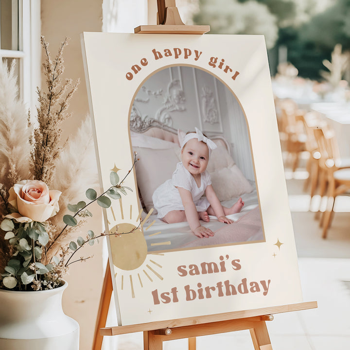 BODHI One Happy Girl Retro Boho Sun First Birthday Party Welcome Sign