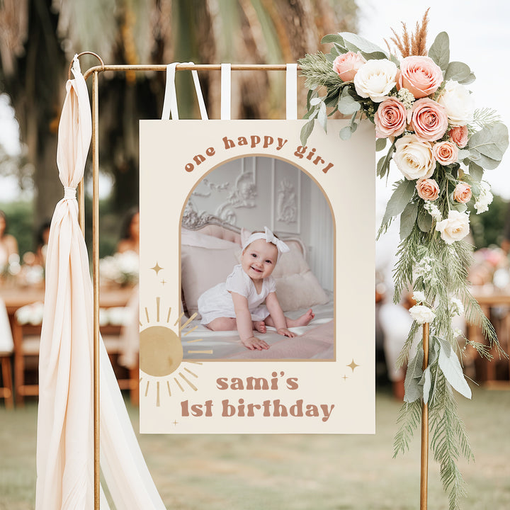 BODHI One Happy Girl Retro Boho Sun First Birthday Party Welcome Sign