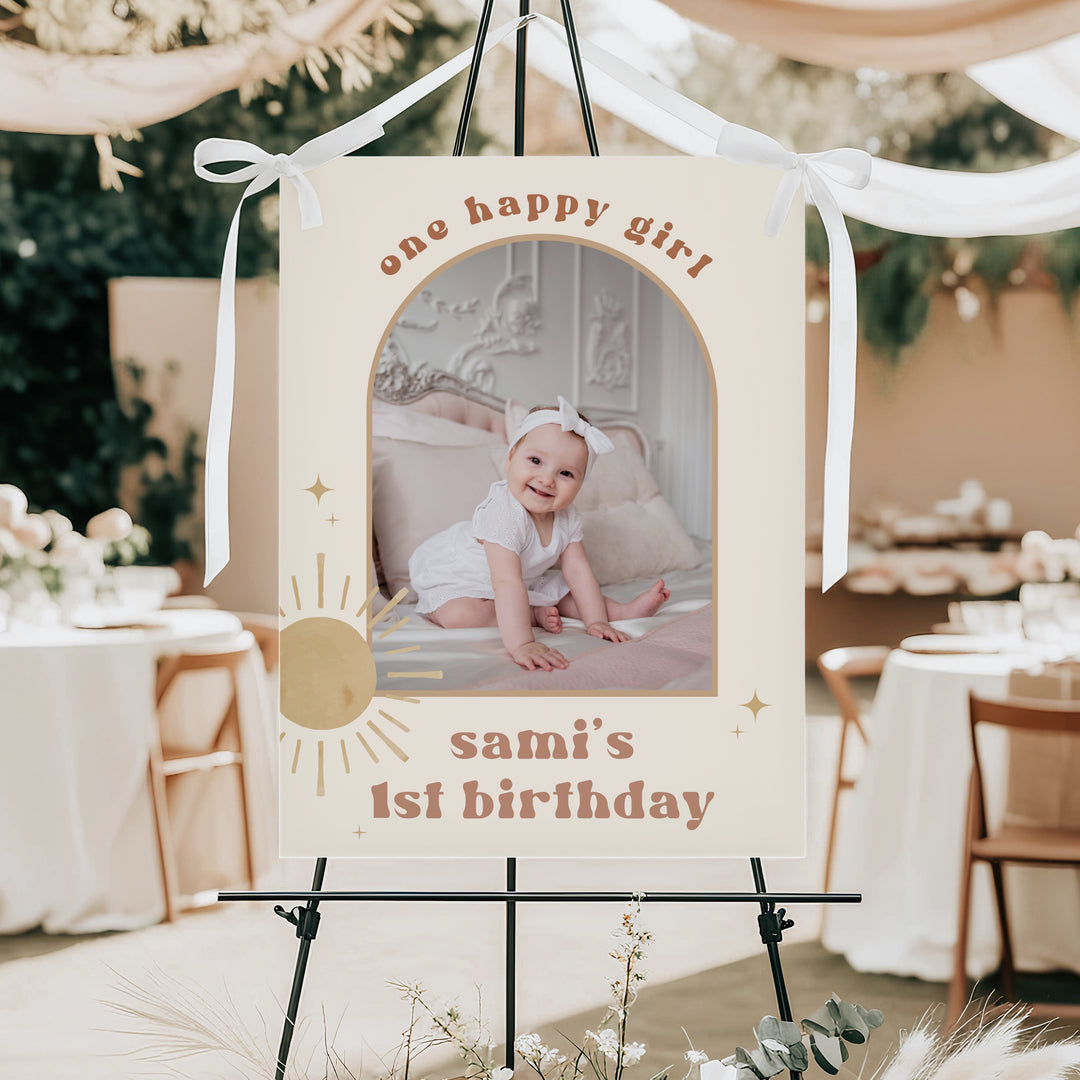 BODHI One Happy Girl Retro Boho Sun First Birthday Party Welcome Sign