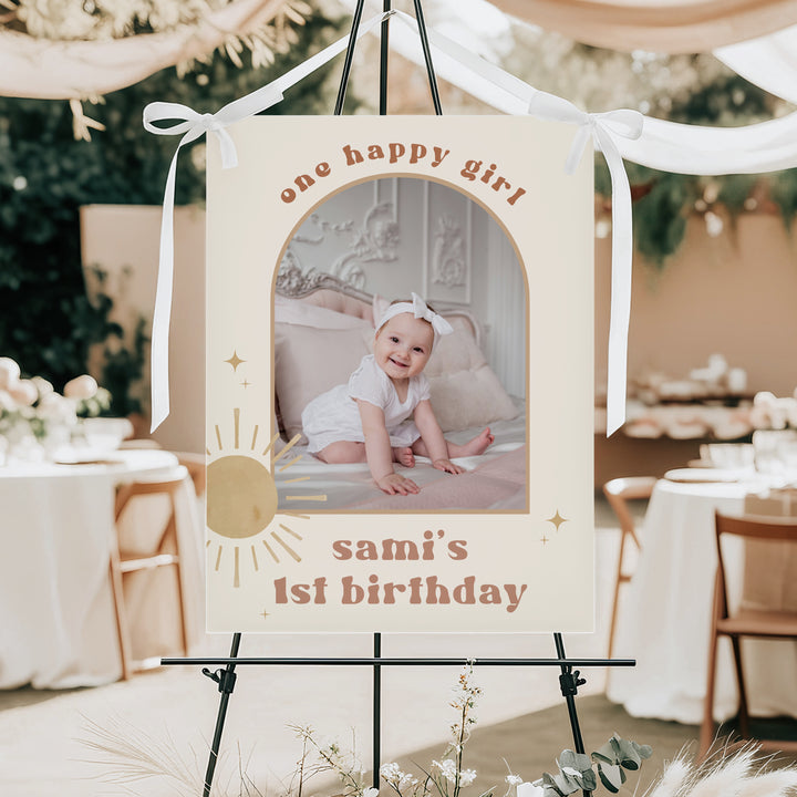 BODHI One Happy Girl Retro Boho Sun First Birthday Party Welcome Sign