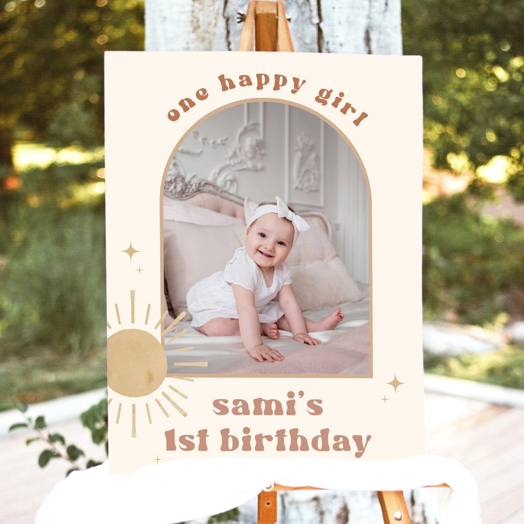BODHI One Happy Girl Retro Boho Sun First Birthday Party Welcome Sign