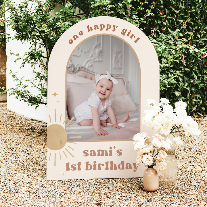 BODHI One Happy Girl Retro Boho Sun First Birthday Party Welcome Sign