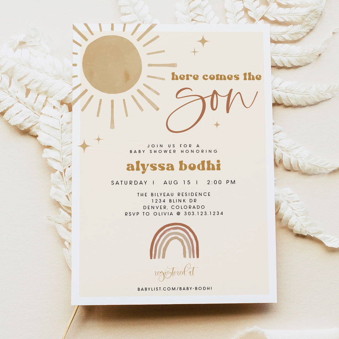 BODHI Here Comes the Son Boho Baby Boy Baby Shower Invitation