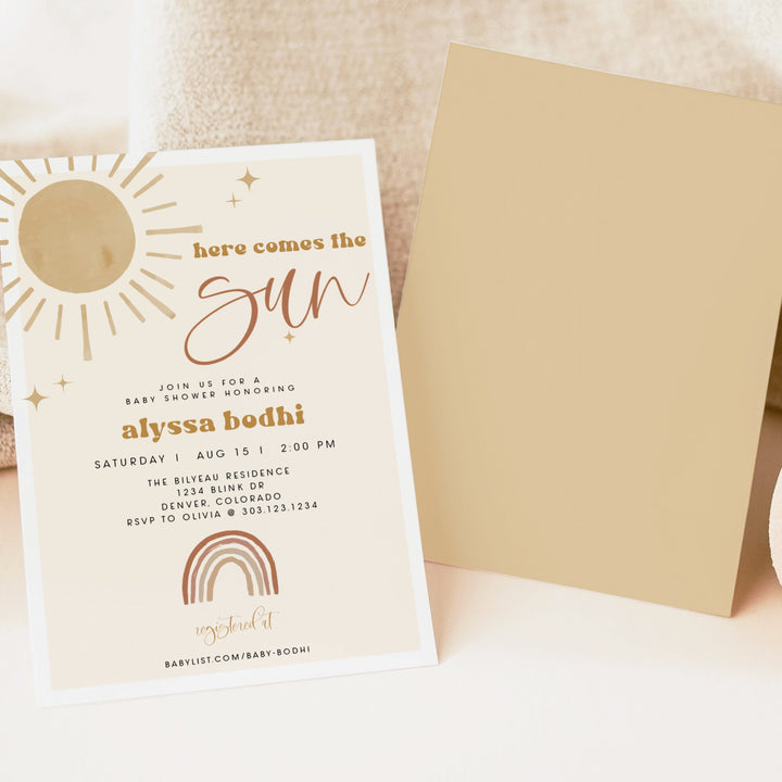 BODHI Here Comes the Sun Boho Gender Neutral Baby Shower Invitation