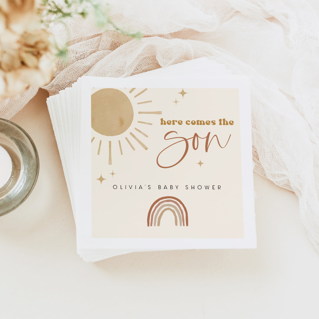 BODHI Personalized Here Comes the Son Boho Sunshine Baby Shower Napkins