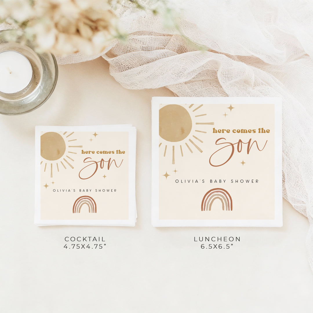 BODHI Personalized Here Comes the Son Boho Sunshine Baby Shower Napkins