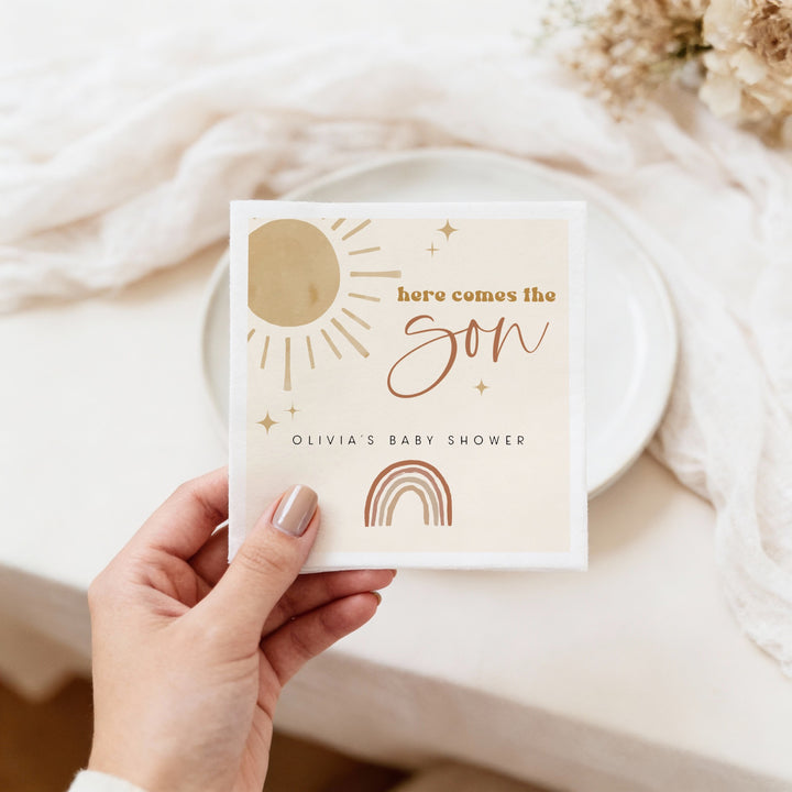 BODHI Personalized Here Comes the Son Boho Sunshine Baby Shower Napkins