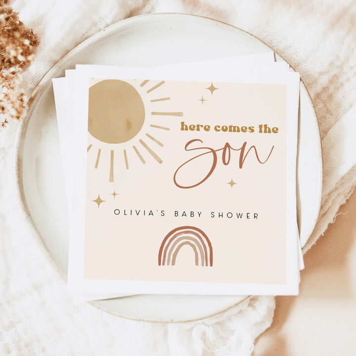 BODHI Personalized Here Comes the Son Boho Sunshine Baby Shower Napkins