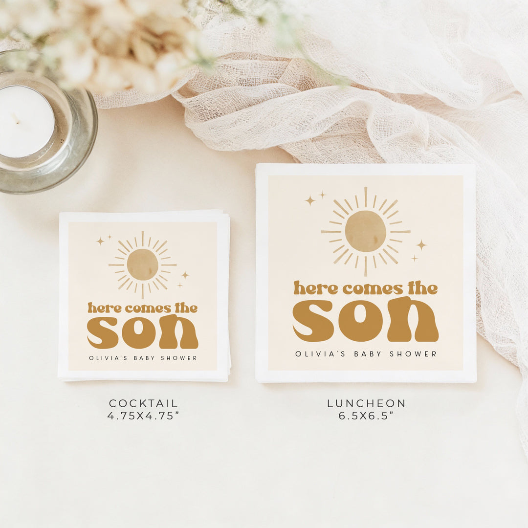 BODHI Personalized Here Comes the Son Retro Boho Sunshine Baby Shower Napkins