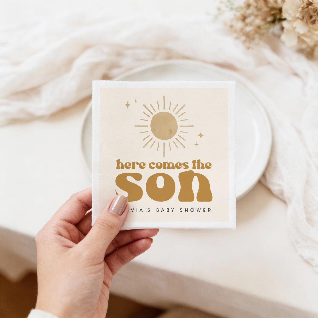 BODHI Personalized Here Comes the Son Retro Boho Sunshine Baby Shower Napkins