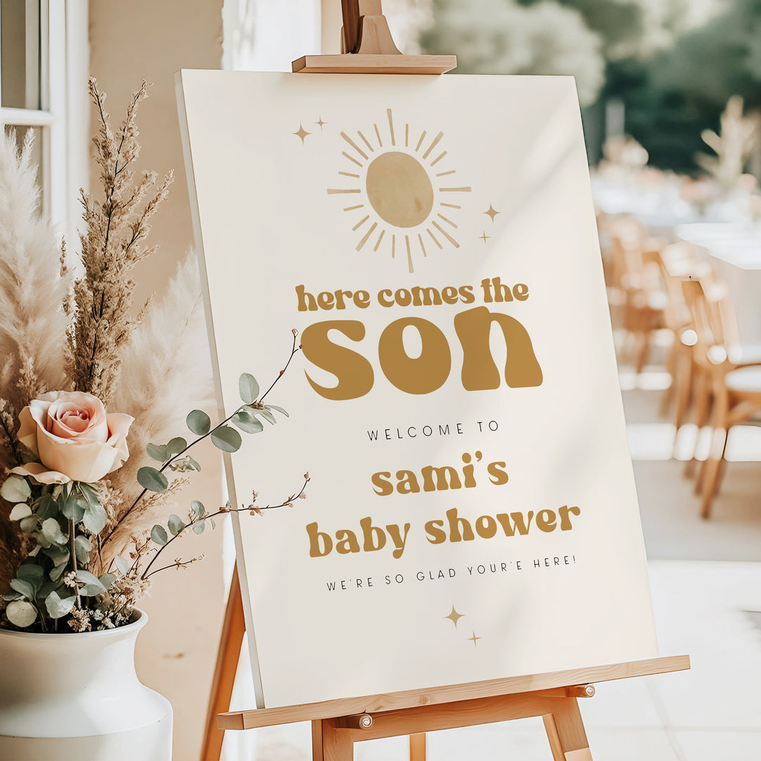 BODHI Here Comes the Son Retro Boho Sun Baby Shower Welcome Sign
