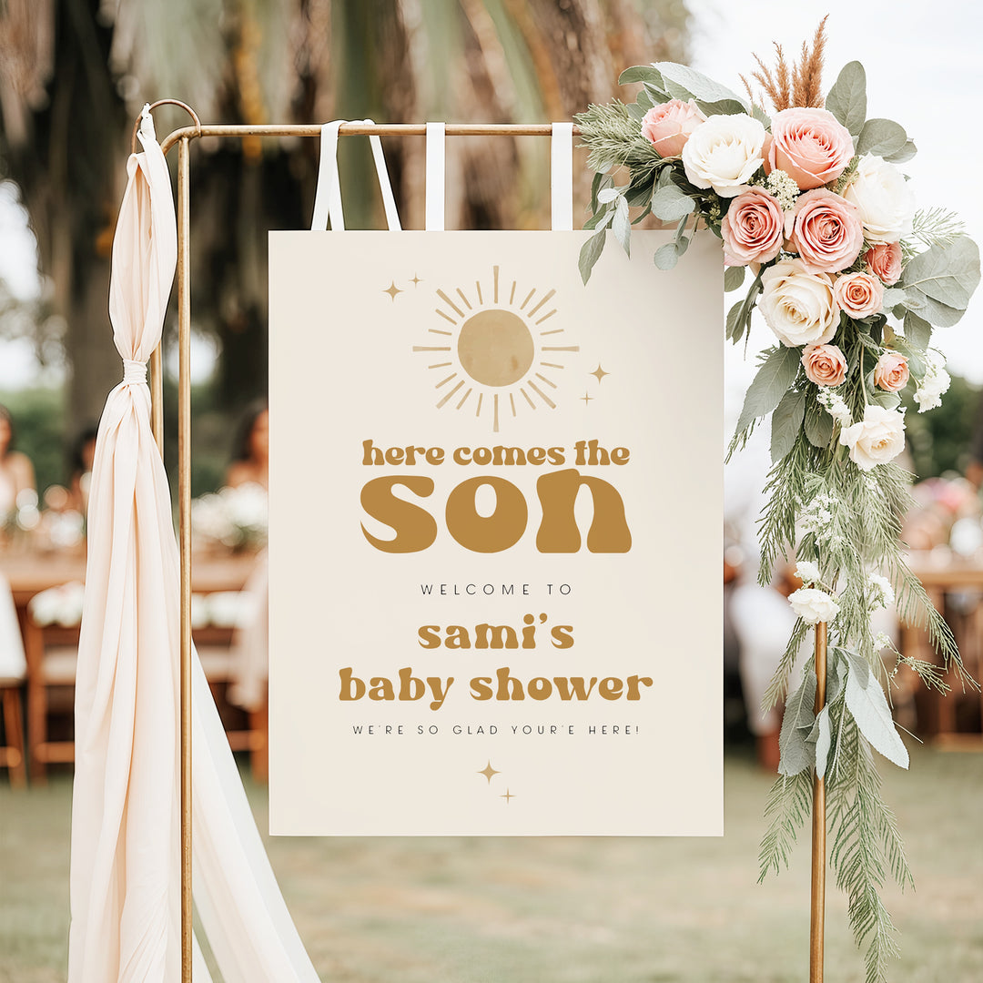 BODHI Here Comes the Son Retro Boho Sun Baby Shower Welcome Sign