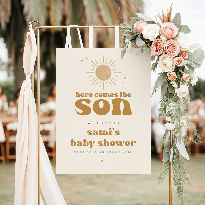BODHI Here Comes the Son Retro Boho Sun Baby Shower Welcome Sign