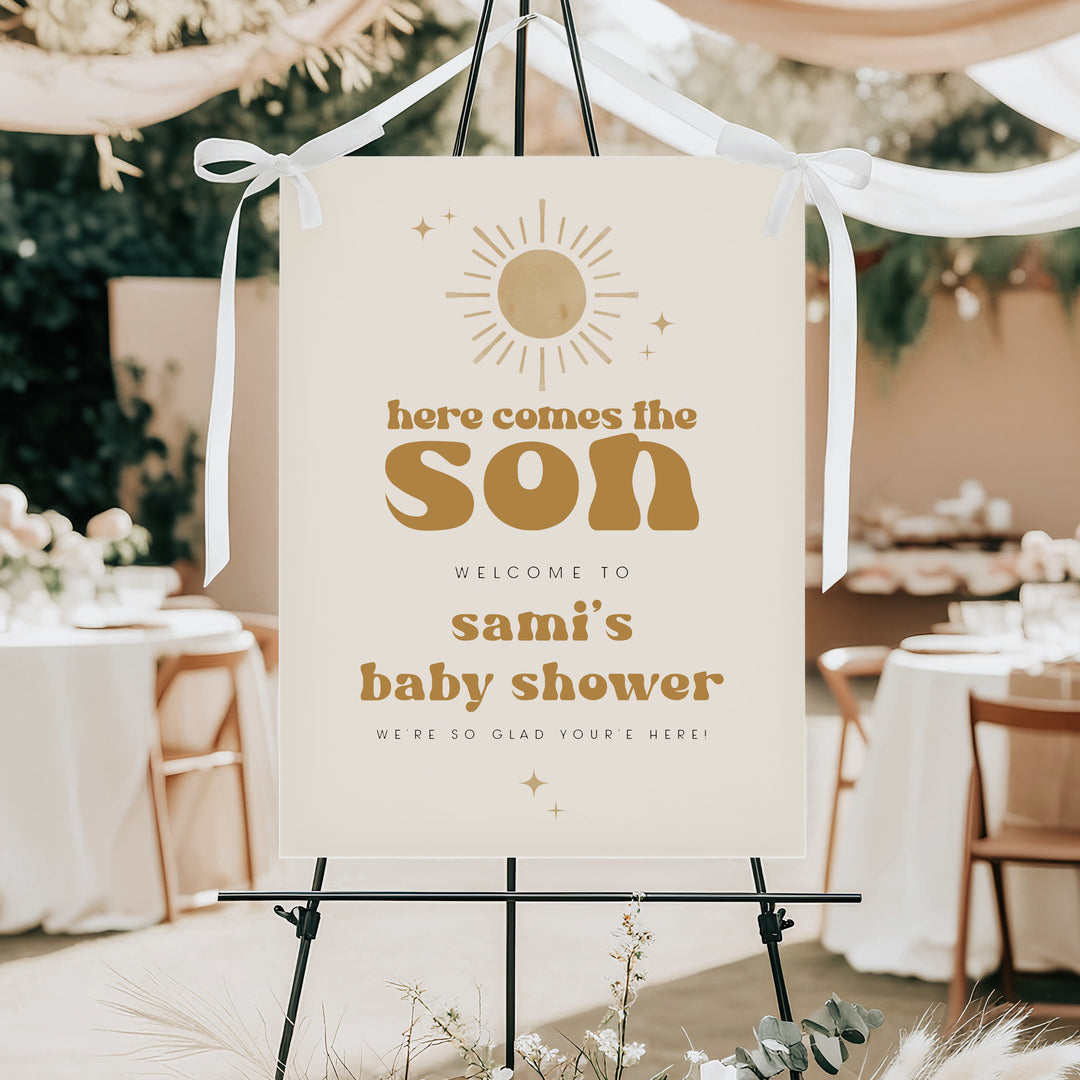 BODHI Here Comes the Son Retro Boho Sun Baby Shower Welcome Sign