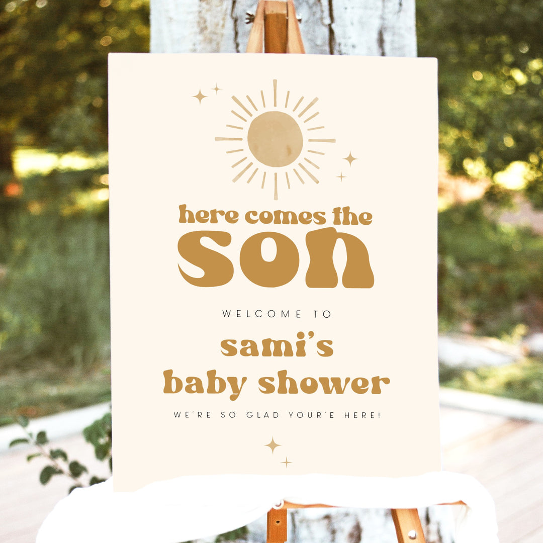 BODHI Here Comes the Son Retro Boho Sun Baby Shower Welcome Sign