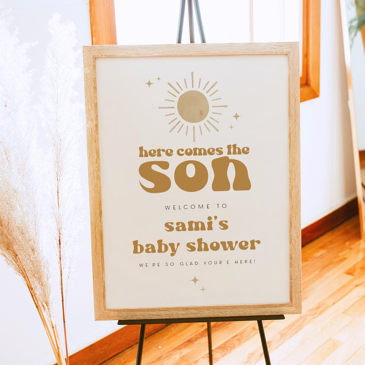 BODHI Here Comes the Son Retro Boho Sun Baby Shower Welcome Sign