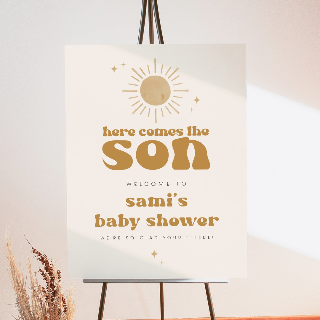 BODHI Here Comes the Son Retro Boho Sun Baby Shower Welcome Sign