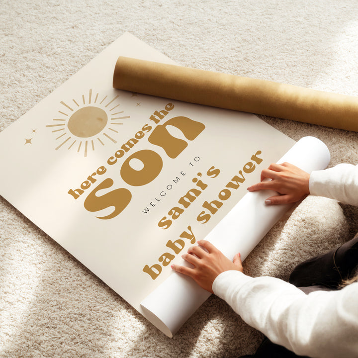 BODHI Here Comes the Son Retro Boho Sun Baby Shower Welcome Sign