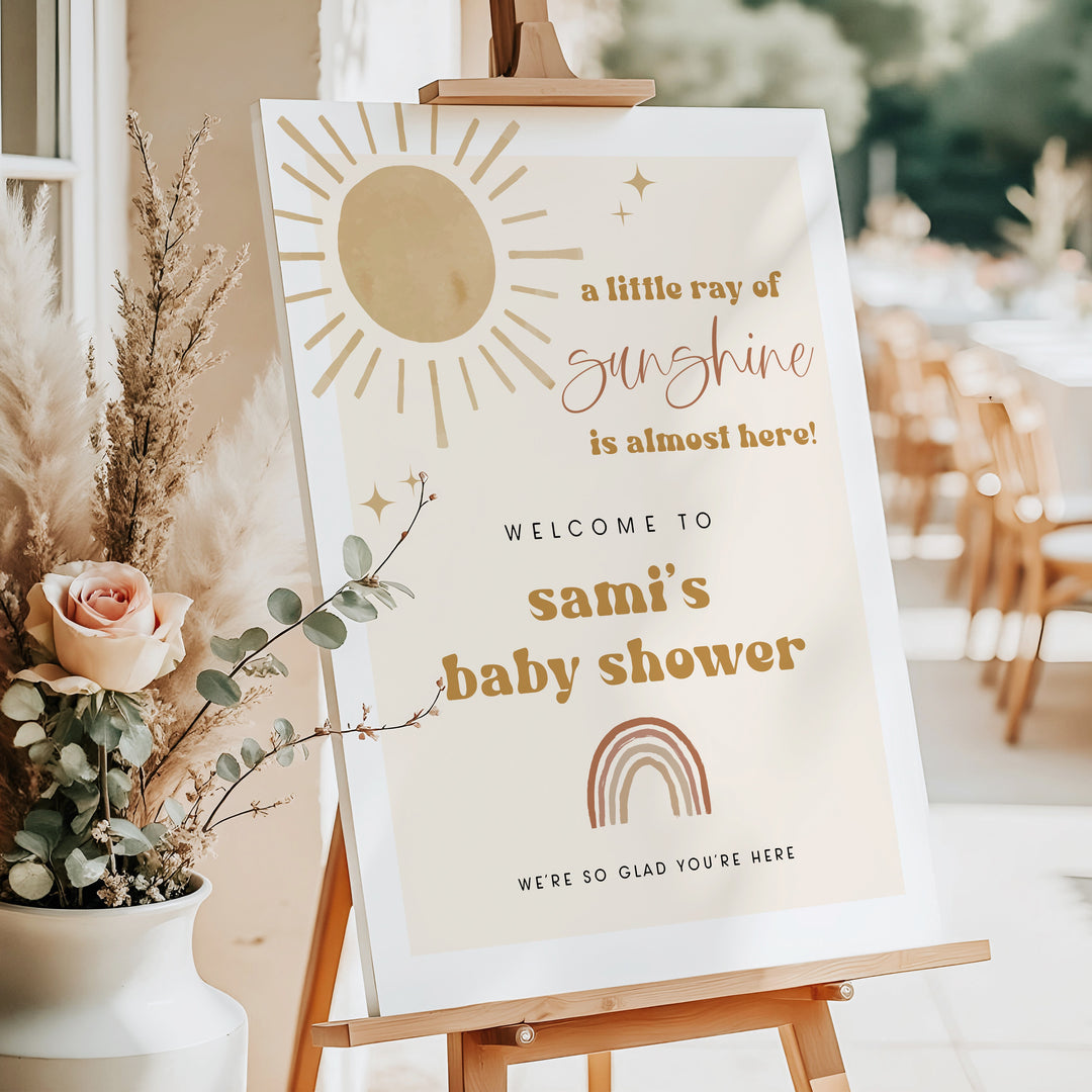 BODHI Ray of Sunshine Boho Sun & Rainbow Baby Shower Welcome Sign