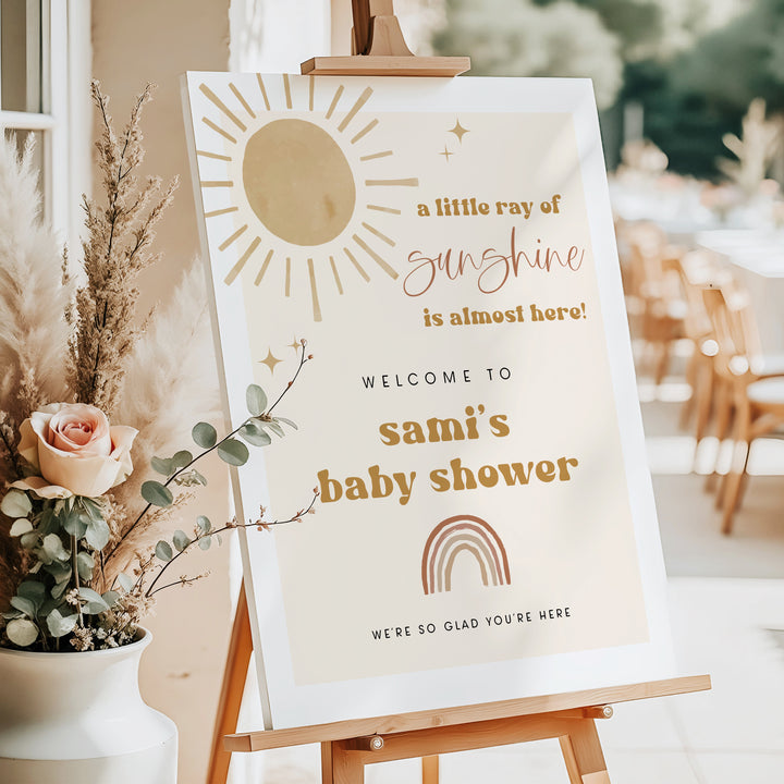 BODHI Ray of Sunshine Boho Sun & Rainbow Baby Shower Welcome Sign