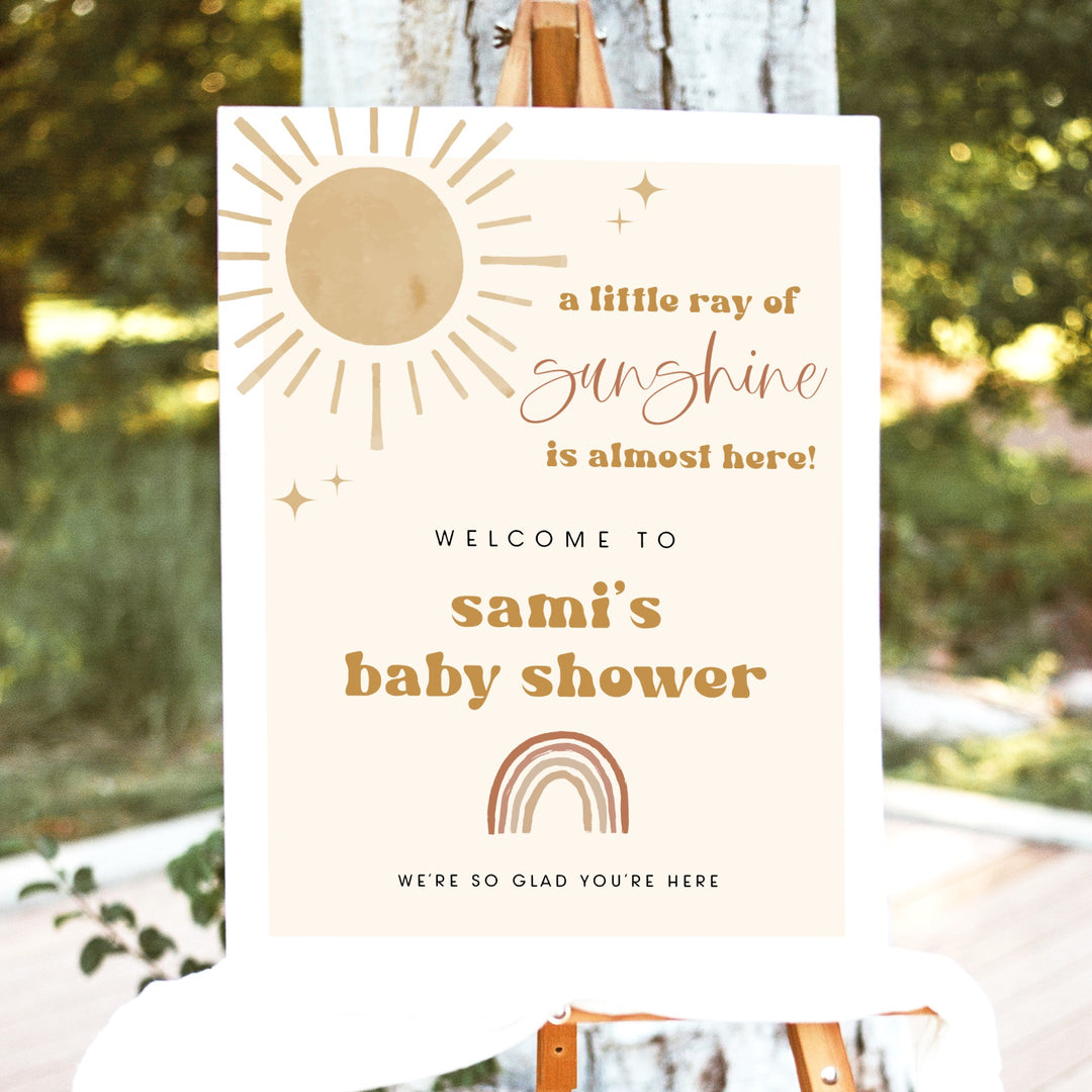 BODHI Ray of Sunshine Boho Sun & Rainbow Baby Shower Welcome Sign