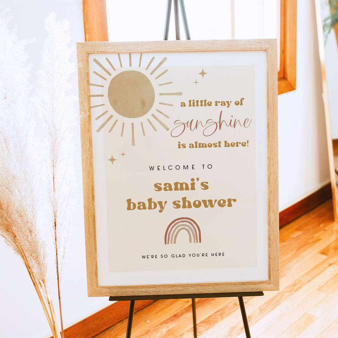 BODHI Ray of Sunshine Boho Sun & Rainbow Baby Shower Welcome Sign