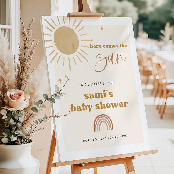BODHI Here Comes the Sun Boho Sun & Rainbow Baby Shower Welcome Sign