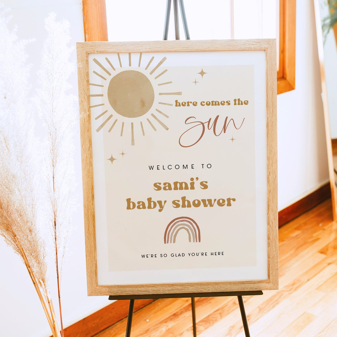 BODHI Here Comes the Sun Boho Sun & Rainbow Baby Shower Welcome Sign