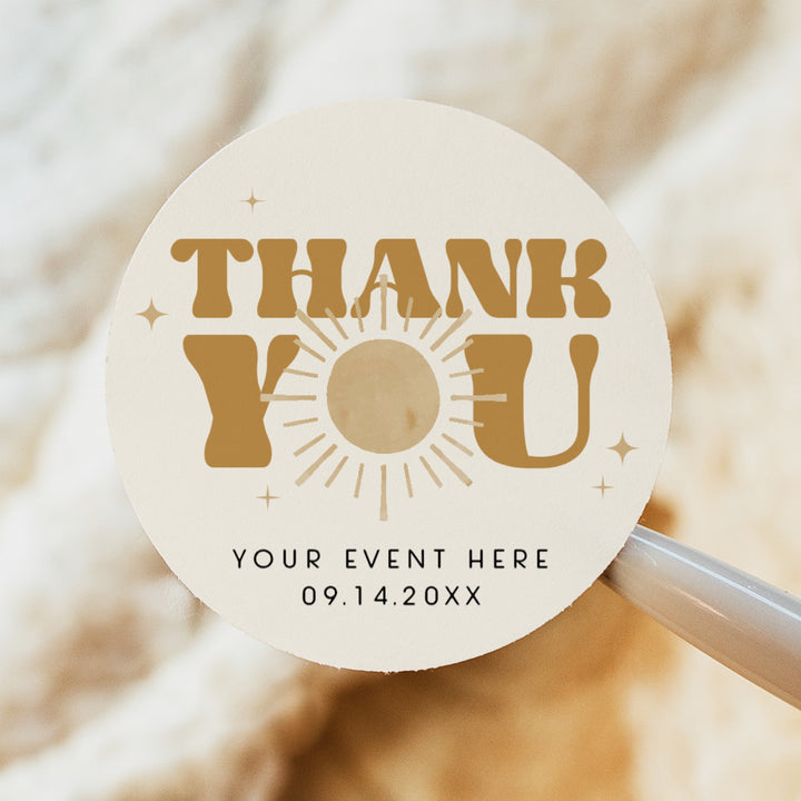 BODHI Retro Boho Sunshine Round Thank You Gift Stickers