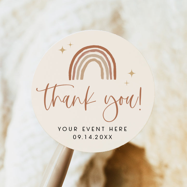 BODHI Retro Boho Rainbow Round Thank You Gift Stickers