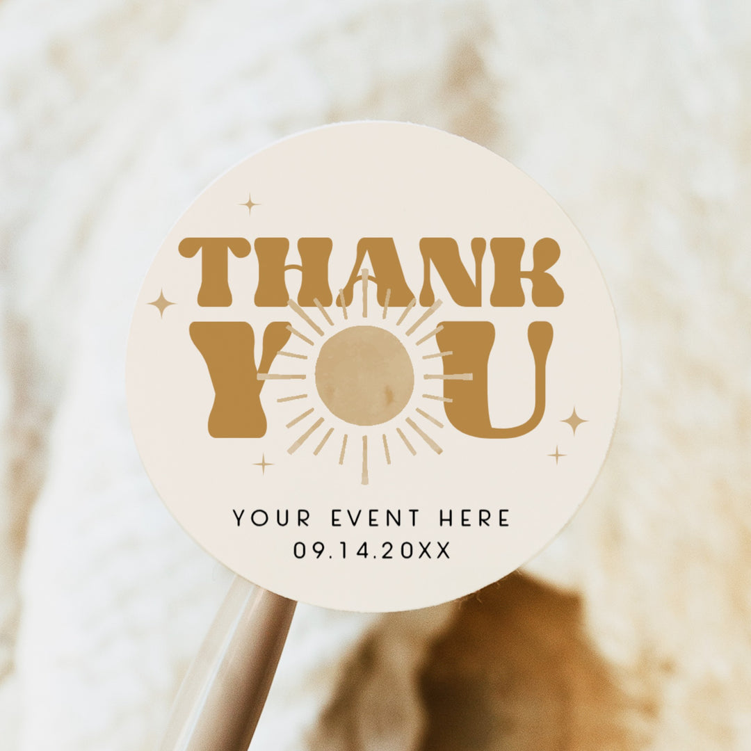 BODHI Retro Boho Sunshine Round Thank You Gift Stickers