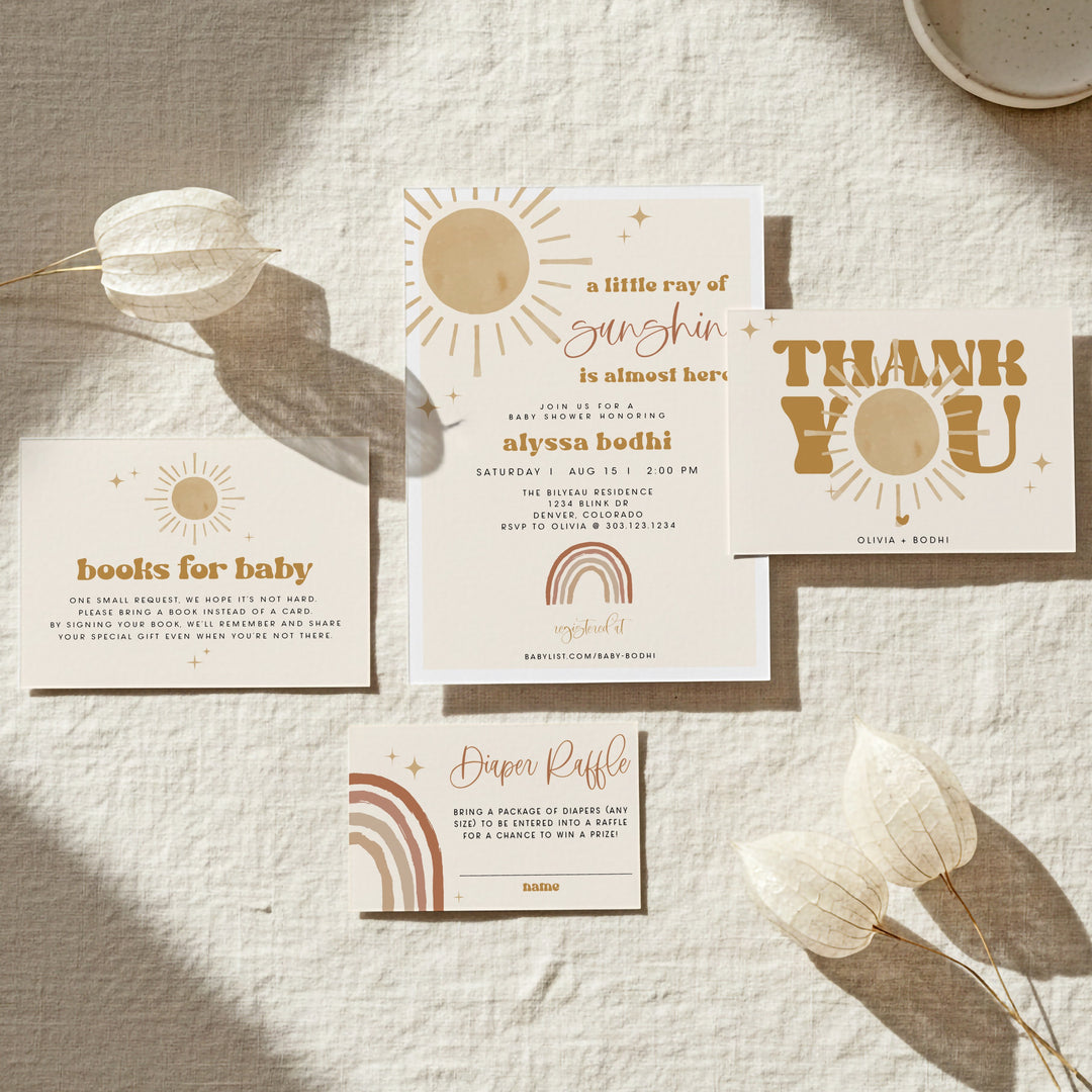 BODHI Ray of Sunshine Boho Baby Shower Invitation Suite