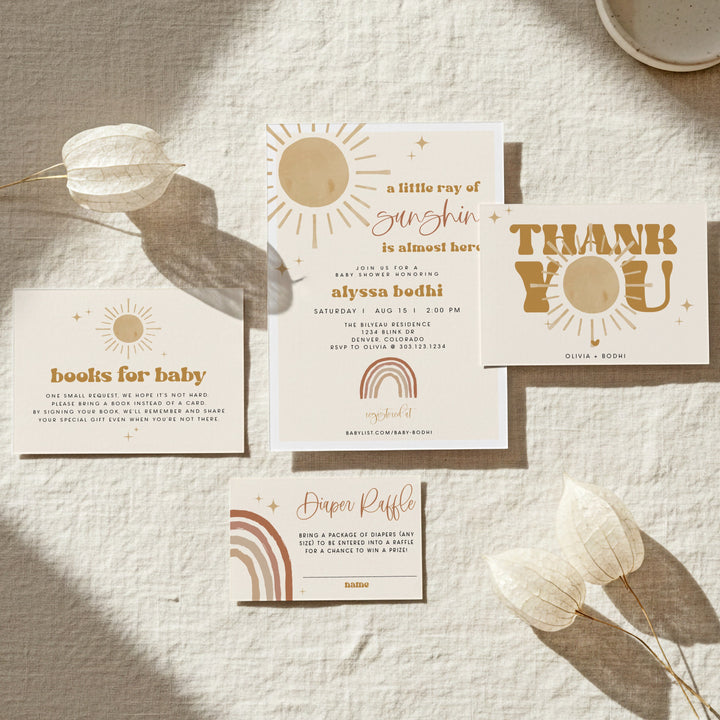 BODHI Ray of Sunshine Boho Baby Shower Invitation Suite