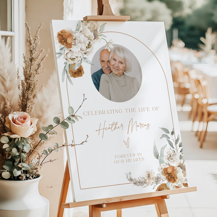 BOHEME Celebration of Life Black & White Memorial Funeral Welcome Sign
