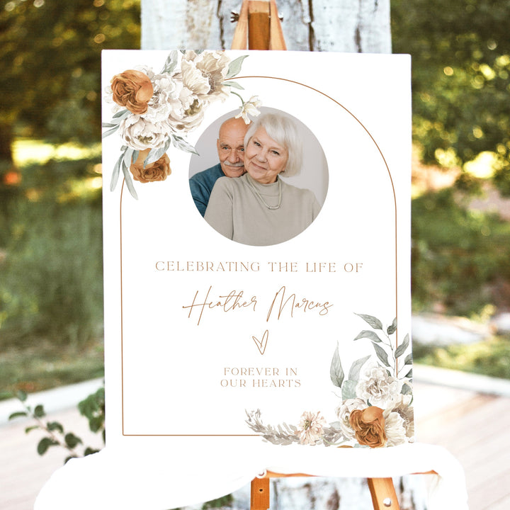 BOHEME Celebration of Life Black & White Memorial Funeral Welcome Sign
