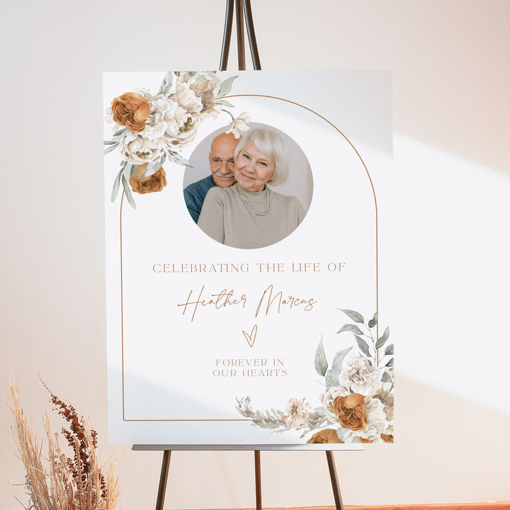 BOHEME Celebration of Life Black & White Memorial Funeral Welcome Sign