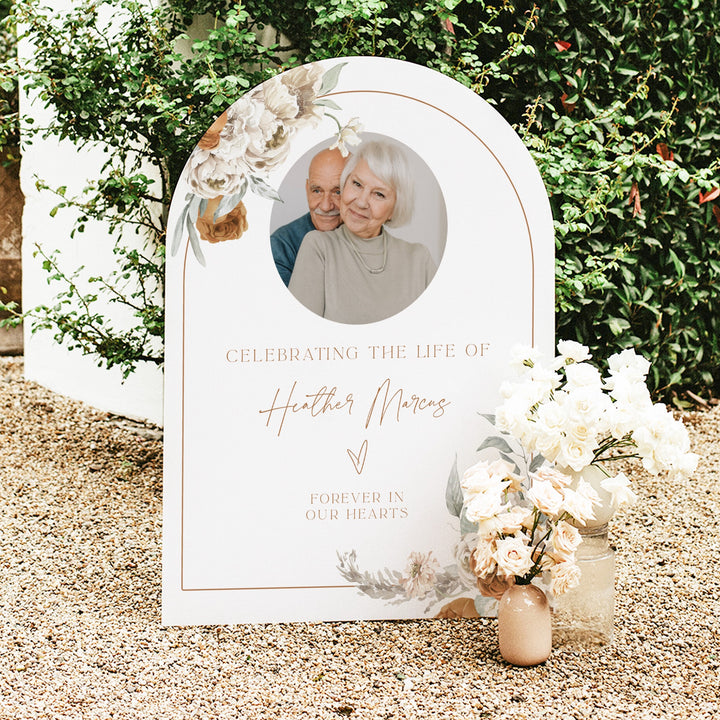 BOHEME Celebration of Life Black & White Memorial Funeral Welcome Sign