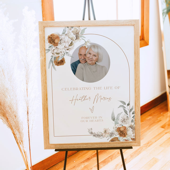 BOHEME Celebration of Life Black & White Memorial Funeral Welcome Sign