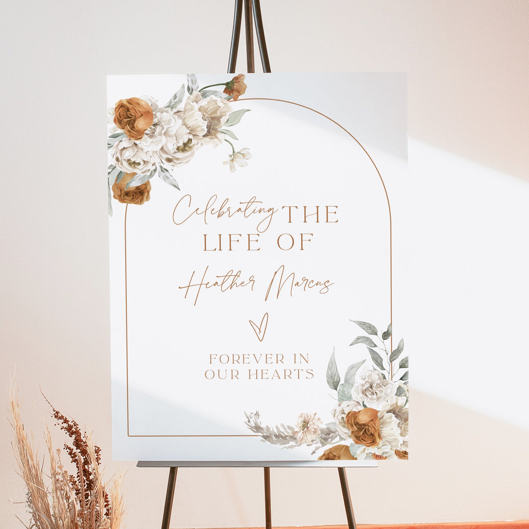 BOHEME Celebration of Life Black & White Memorial Funeral Welcome Sign