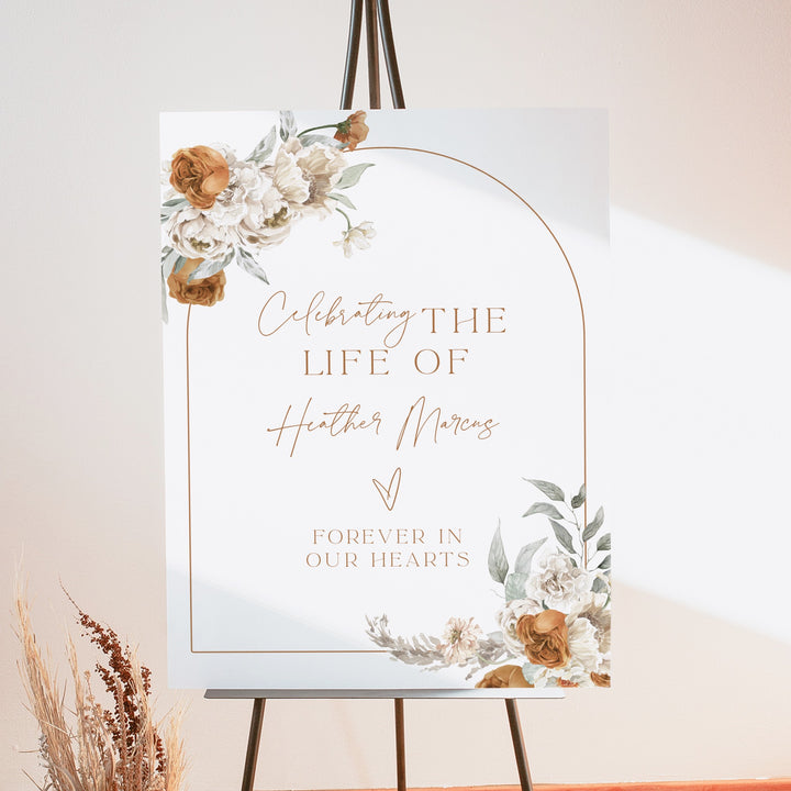 BOHEME Celebration of Life Black & White Memorial Funeral Welcome Sign