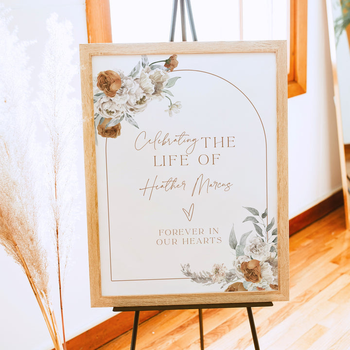 BOHEME Celebration of Life Black & White Memorial Funeral Welcome Sign