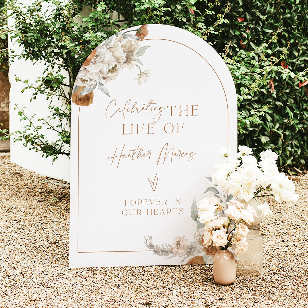 BOHEME Celebration of Life Black & White Memorial Funeral Welcome Sign