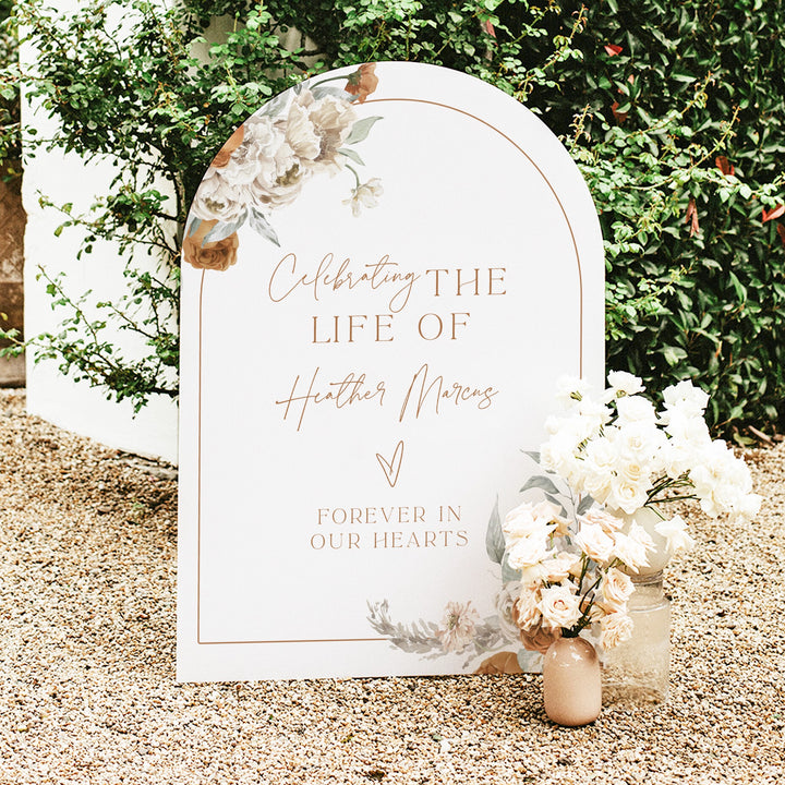 BOHEME Celebration of Life Black & White Memorial Funeral Welcome Sign