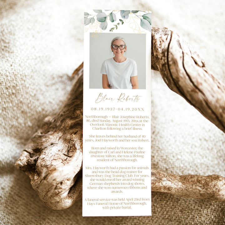 CALIA Greenery & Gold Elegant Unlaminated Memorial Prayer Bookmark