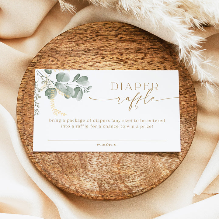 CALIA Greenery & Gold Elegant Baby Shower Diaper Raffle Card